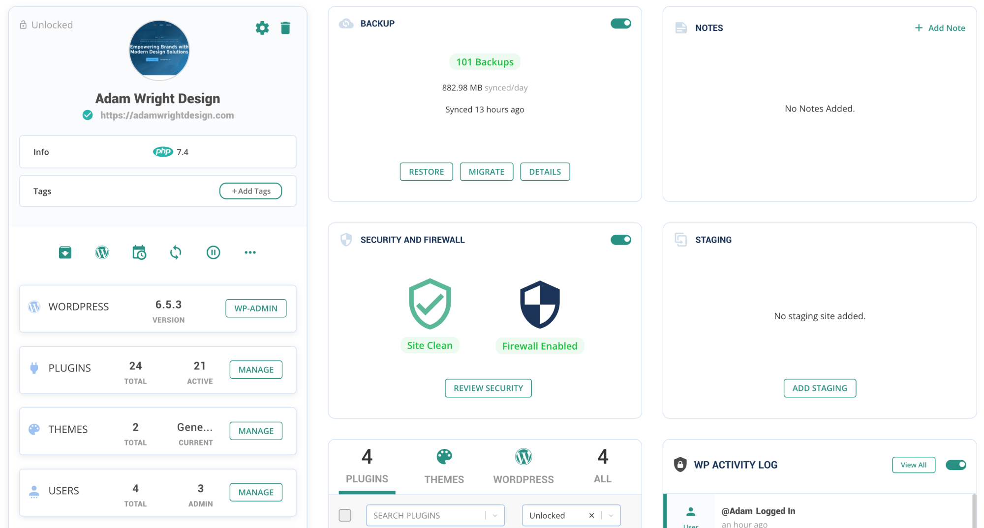 A wordpress maintenance software screenshot